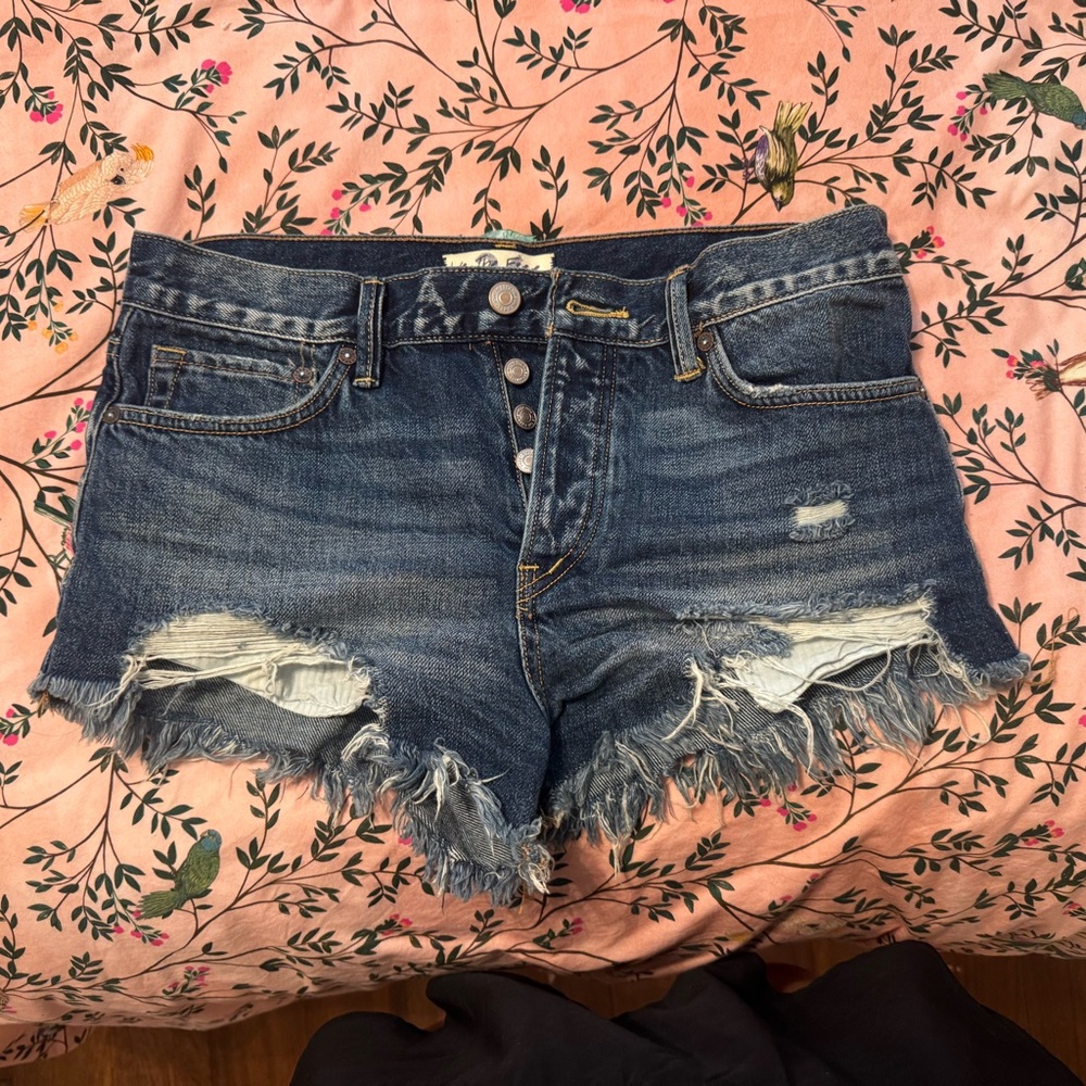 We The Free Dark Blue Frayed Jean Shorts